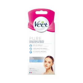 Veet PURE, Face Wax Strips, Sensitive Skin, Hypoallergenic Formula, 20ct, White