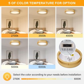 ZUYURT Dimmable Gold Flush Mount Ceiling Light Modern Ceiling Light LED Light Fixture Ceiling Lamp for Kitchen Laundry Room Bathroom Bedroom 2700 K - 6000 K 5CCT