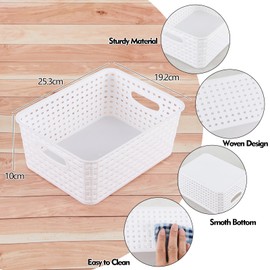 Nihenok 6-Pack Plastic Storage Woven Baskets, White Plastic Organizer Basket for Shelf