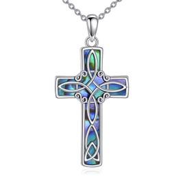 YFN Witches Knot Necklace Sterling Silver Celtic Cross Pendant Abalone Shell Wiccan Panga Jewelry Wotchy Gifts for Women Men