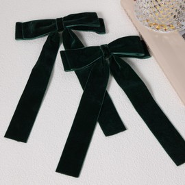 5.5" Dark Green Velvet Ribbon Hair Bow Clips with Tails Christmas Velvet Ribbon Cheer Bow Barrettes Alligator Hair Pins New Year Part Dress Decor Accessory For Women Teen Toddler Girls