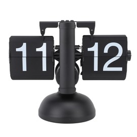 Flip Clock Large Number Battery Powered 304 Stainless Steel Tabletop Retro Flip Clock for Home Office 24 Hours All Black