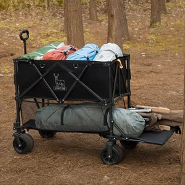 UNITON Double Decker Wagon 600lb Capacity & 400L Collapsible Sports Wagon with Big Wheels 54" Extended Utility Folding Cart for Camping Fishing & Outdoor Use