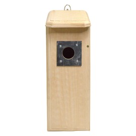 Mounted Downy Woodpecker Bird Nest House – Handcrafted in USA with Eastern White Pine – Slate Squirrel Guard, Wood Chips & Winter Roost Box – Durable Outdoor Birdhouse, 15.5"x6"x8.5"