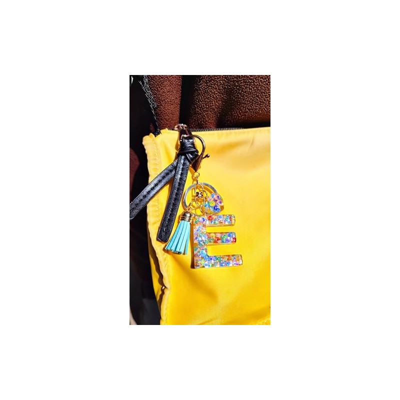 Colorful Initial Letter Keychains with Heart Charm and Tassel