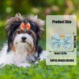 OTKARXUS Dog Hair Bows,48PCS Mixed Colors Dog Bows with Elastic Rubber Bands,Puppy Hair Grooming Accessories Flower Dog Hair Bands for Long Hair Puppy Kitten Dogs Cats (Multi Color C)