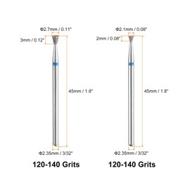 sourcing map 2pcs 120-140 Grits Diamond Grinding Bit 2.1/2.7mm Inverted Cone Head 2.35mm Shank Stone Sanding Drill Bits Rotary Tool for Ceramic Glass Nails Grinding Polishing