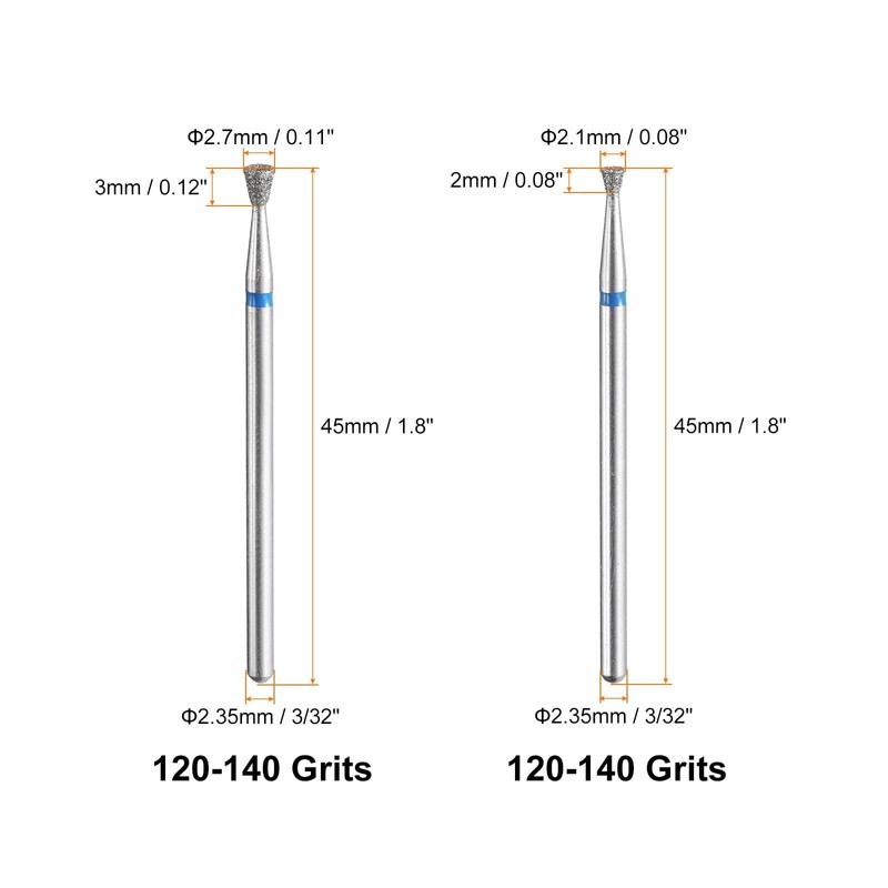 sourcing map 2pcs 120-140 Grits Diamond Grinding Bit 2.1/2.7mm Inverted
