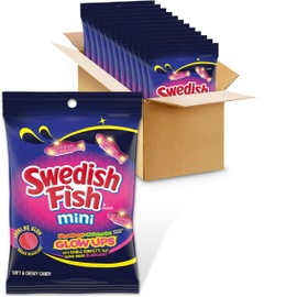 SWEDISH FISH Mini Glow Ups Strawberry-Watermelon Soft & Chewy Candy, Bulk Candy, 12-6.7 oz Bags