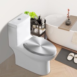 WHFEOIV9RE Elongated Toilet Seat Silver Resin Slow Quiet Close with Quick-Release Hinges Easy to Clean Install