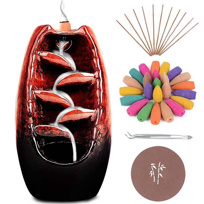 Anbar Backflow Incense Burner with 120 Cones, 30 Sticks, Tongs,