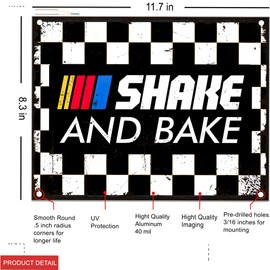 Shake And Bake Metal Sign For Home Man Cave Garage Wall Art Decorations Motivational Racing Quote Tin Sign 8.3 x 11.7 inches