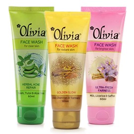 Olivia Face Wash Pack of 3 x 60ml - Ultra-Fresh Fairness Face Wash, Acne Repair Face Wash, Gold Glow Face Wash For Radiant Skin