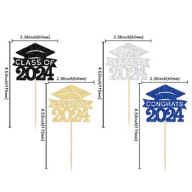 36 adornos de graduación para magdalenas 2024 multicolor con purpurina, clase de 2024, decoraciones para tartas de felicitación, gorra de graduación 2024, púas de comida para cupcakes para