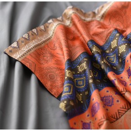 Bohemian Duvet Cover Striped Ethnic Boho Reversible Southwestern 400TC Cotton Bedding 3pc Set Navy White Copper Modern Geo Aztec Print (Queen, Fire Orange)