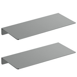 Danpoo Adhesive Floating Shelves for Wall Storage, Metal Wall Shelves for Living Room, Bathroom, Kitchen, 12” Small Display Shelves for Collectibles(Grey, 2 PCS)