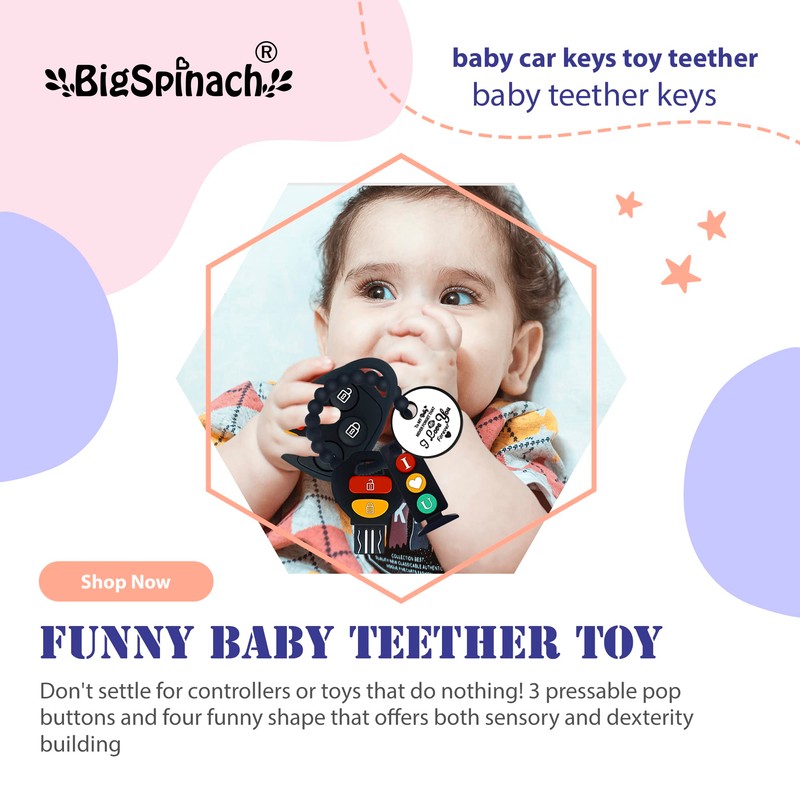 BIGSPINACH Baby Teething Keys Toys 6 to 12 Months,Gothic Car