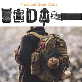 MOAMUN 42PCS Clip Speed Tactical Molle Strap Attachments For Backpack Tactical Vest Molle Keychain D-Ring Locking Tube Water Clip Web Dominator Buckle With Elastic Chain, brown, m
