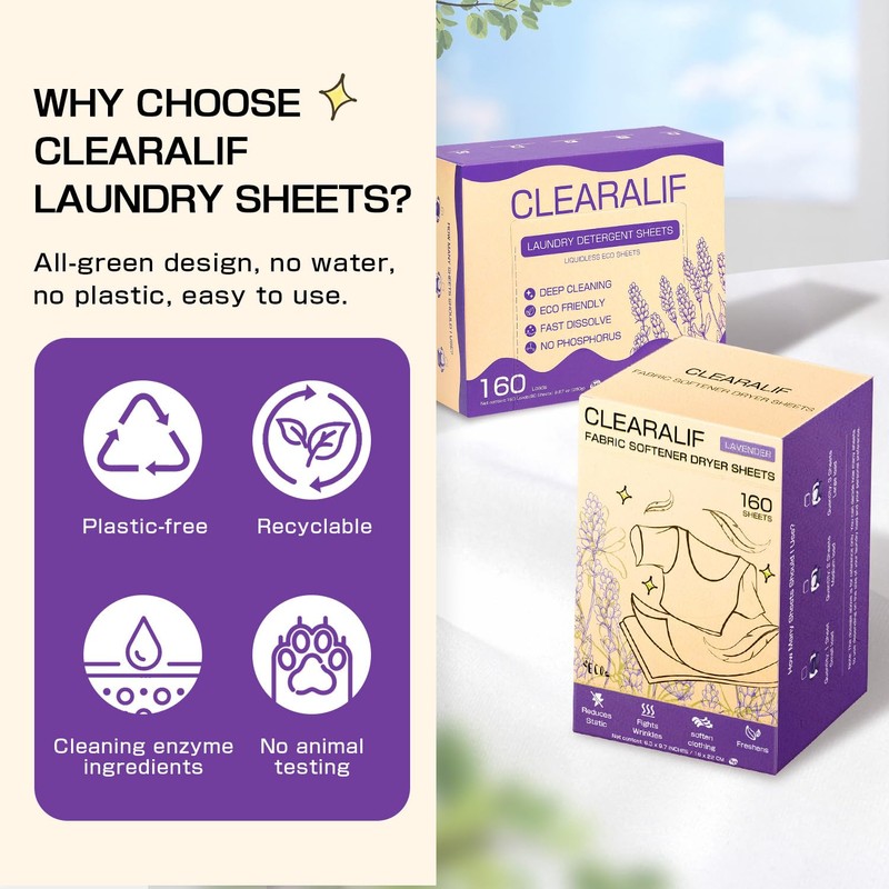 CLEARALIF All in One Laundry Detergent Sheets Kit, Lavender Scent,