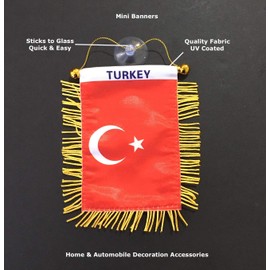 Turkish Flags for Car & Home mini Banner Automobile charm small window sticker Easy to use Sticks to glass Quick Easy or Hang Ornament wall design indoor outdoor decal hanging (Turkish 01)