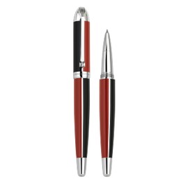 Xezo Visionary Brass and Aluminum Fine Rollerball Pen, Hand-Enameled in Red and Black. Numbered in Limited Edition of 500. Classic Art Deco Color Scheme, Retrofuturistic Body Style. Assembled in USA