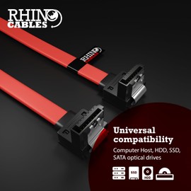 rhinocables Sata Cable II, Sata Power Splitter, Serial ATA Hard Drive Data Locking Lead, Right Angled or Straight Head (90cm, Right Angled to Right Angled)