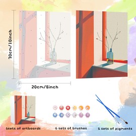 Reofrey Paint by Numbers Kit for Adults & Beginner Art Boards Set - 8x9.8Inch/20x25cm Vase Landscape Pre Drawn Canvas Kit - Sip and Paint Kit for Adults - Perfect for Home Wall Decoration (6Pcs)