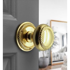 Infinity Decor Pair of Georgian Heavy Sprung Solid Brass Round Mortice Door Knob Handles 50mm (Polished Brass)