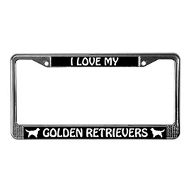 CafePress I Love My Golden Retrievers (Plural) License Frame Chrome License Plate Frame, License Tag Holder