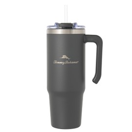 Tommy Bahama Vacuum Insulated Water Bottle with Straw - Double-Wall Stainless Steel, BPA Free, Keep Drinks Warm for 6 Hours or Cold for 12 Hours - Charcoal, 30oz
