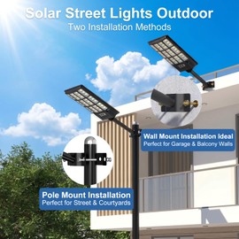 Joric Solar Street Lights Outdoor, IP67 Waterproof Solar Powered Light with Motion Sensor & Remote Control, 6000K LED Dusk to Dawn Solar Flood Lights for Yard,Parking Lot, Courtyards,Garages
