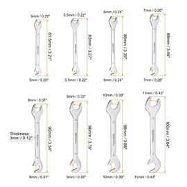 sourcing map Super-Thin Open End Wrench Set 5/5.5/6/7/8/9/10/11mm Metric Double Open-End Wrench 30Cr13 Stainless Steel Spanner with 15°and 75° Angled Open End for Auto Repairs Home Projects