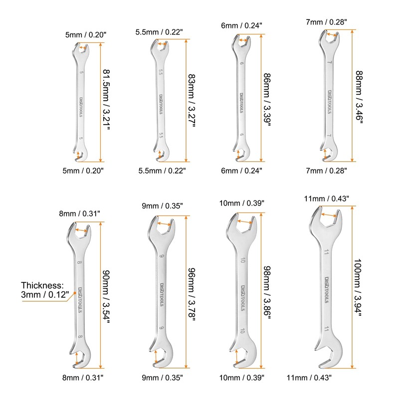 sourcing map Super-Thin Open End Wrench Set 5/5.5/6/7/8/9/10/11mm Metric Double