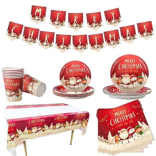 Christmas Tableware Set,16 Guests Christmas Decoration Disposable Dinnerware Set with
