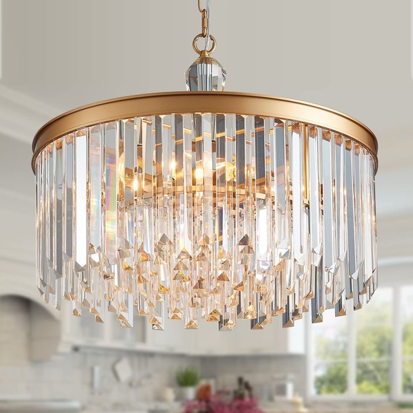 MEIXISUE Gold Modern Round Crystal Chandelier Luxuly 6 Light Contemporary Chandeliers for Kitchen Living Room Dining Room Entryway UL Listed