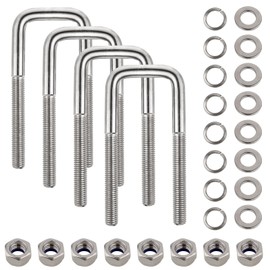 4 Set Stainless Steel Square U Bolt Kit for Boat Trailer, Heavy Duty U-Bolt with Nuts and Frame Plate for Automobiles Trailer, Ski Boat, and Sailboat Trailer (1/2" D x 2-1/16"W x 4-3/4"L)