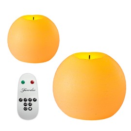 FUWDEO Flameless LED Sphere Candles with Remote Control & Timer, Flickering Globe Candles Unscented Real Wax with Rustic Texture,Suitable for Home or Christmas Décor, Battery Powered, 2PK (Ivory)