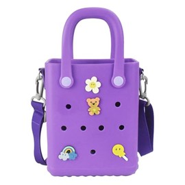 Mini Rubber Beach Bag with Strap & Charms, Waterproof EVA Beach Bag for Girls, Small Rubber Tote Bag for Women