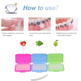 Dental Wax,Orthodontic Wax With Colorful Storage Cases(Mint,Apple,Strawberry).Dental Patient Wax Applicator Scraper Kit(White).For Braces Aligners Wearer,Oral Dental appliances,Damaged teeth(3+1Pack)