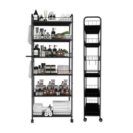 Seadasyoon 6 Tier 10in Slim Rolling Storage Cart with Handle, Mobile Shelving Unit with Wheels, Metal Wire Storage Rack with Baskets for Kitchen Bathroom Office Laundry Narrow Piaces