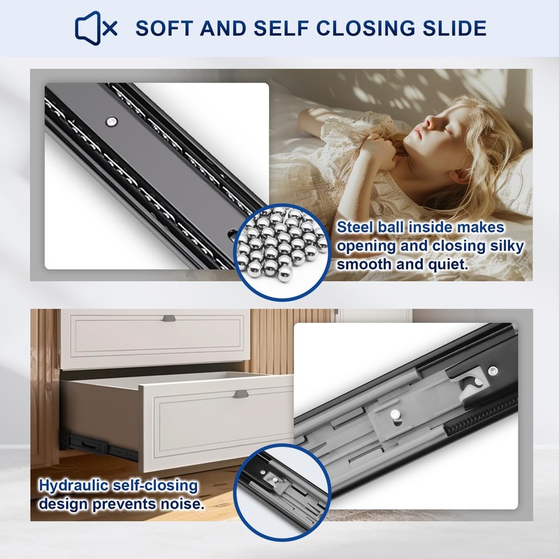 Probrico 1 Pair 18 Inch Soft Close Drawer Slides, Ball