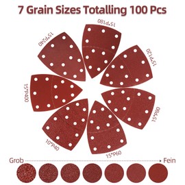100 pieces of sandpaper triangular sander, 105 mm x 152 mm, delta sander sandpaper set: 10 x P40, 15 x P60, 15 x P80, 15 x P120, 15 x P180, 15 x P240, 15 x P400 for professional use