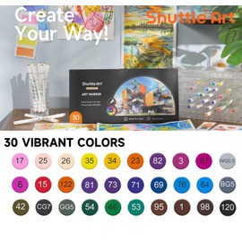Shuttle Art 30 Colours Alcohol Markers, Dual Tip Art Markers for Drawing, Sketching Highlighting, Marker Pens for Artists and Adult Colouring Manga Design