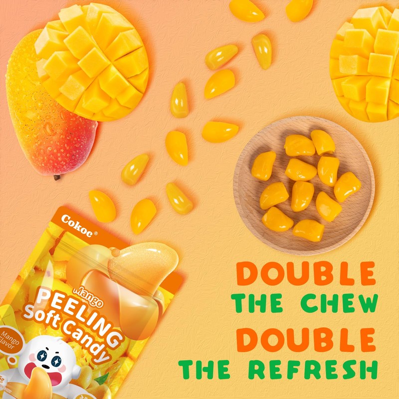 COKOC Peelable Gummies Mango,Peeling Gummies Mango Candy,Individual Packaging 2.64oz Bag