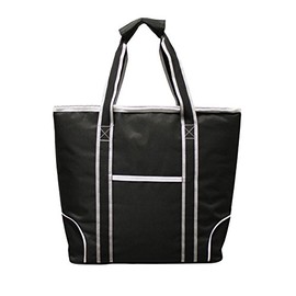 Earthwise Insulated Grocery Bag Shopping Cooler Tote Black with Silver & White Trim Large Capacity w/Zipper Closure and Front Pocket Thermal Cooler for Hot or Cold Food 18.5 W x 13.5 H (Black/Silver)