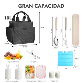 ZZBIFRJ Loncheras Termica para Mujer, Bolsa de Almuerzo de Gran Capacidad con Cristales Hielo y Cubiertos, Aislamiento Portátil Ideal para El Trabajo, Playa, Camping