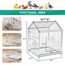 AideeGrowth 20.5 inch Small Bird Cage, Parrot Cage, Portable Bird Carrier, Travel Carrier Cage for Home, Outing, Pet Clinic, Temporary Placement, for Small Medium Birds(White)