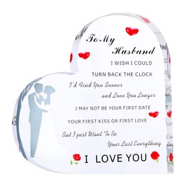 Acrylic Heart Gift for Husband Inspirational Quotes Anniversary Birthday Gifts for Him Acrylic Paper Weight Keepsake Inspirational Table Decoration (To husband)