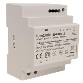 Lumonic I Power Supply DIN Rail BDR-100-12 I 12V / 85.2W I Input 100-240VAC I Overload Protection & Short Circuit Proof I DIN-Rail Switching Power Supply I Control Cabinet