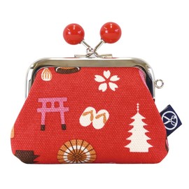 Maeda Dyeing Goshikihanpudo Kyoto Limited Series, 2.5 Square Coin Purse with Beads, Red, Size (H x W x D): Approx. 3.1 x 3.5 x 0.8 inches (8 x 9 x 2 cm)